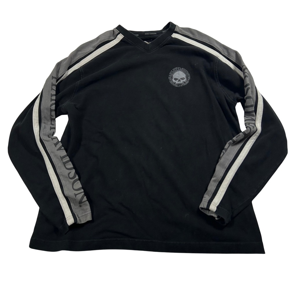 Harley Davidson Long Sleeve Shirt Mens 2XL Black Willie G Skull Racing Stripes
